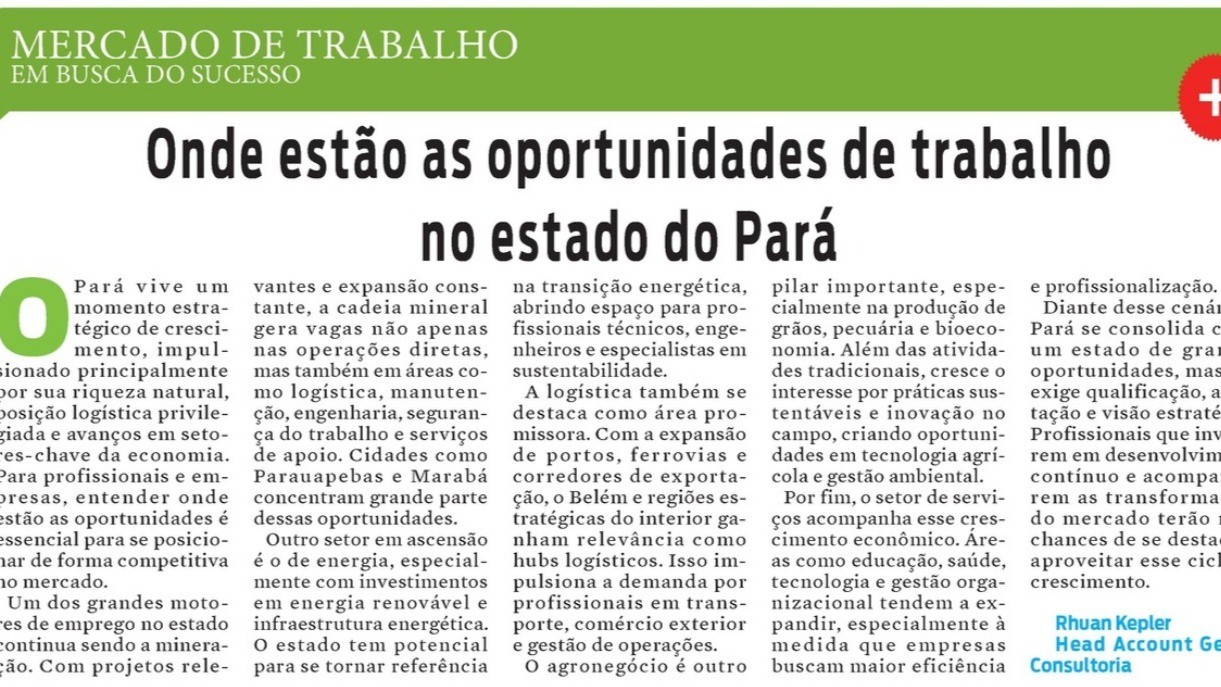 Onde estão as oportunidades de trabalho no estado do Pará.